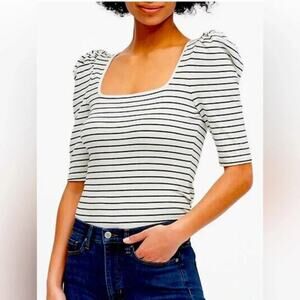 Banana Republic Black & White Women's Puff Sleeved Square Neck Top, Size L